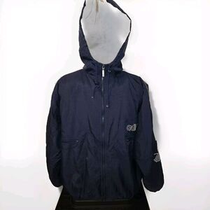 Vintage Adidas Jacket Mens L Blue Trefoil Logo Striped Full Zip Hooded Insulated